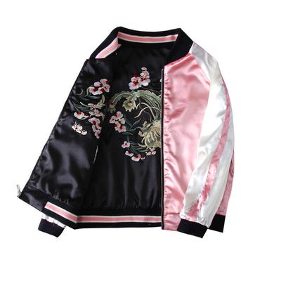 Damen Satin Bestickte Bomber Baseball Jacke Doppelseitiger Weiblicher Mantel Floral Harajuku Herbst Japanische Seide Mädchen