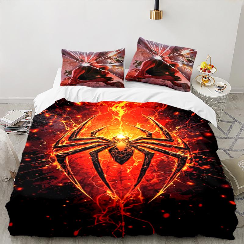 3PCS Red Spider Art Bedding set,Ideal For1pc Duvet Cover And 2pcs Pillowcases Perfect for Christmas gift,Ideal for Bedroom, Dormitory
