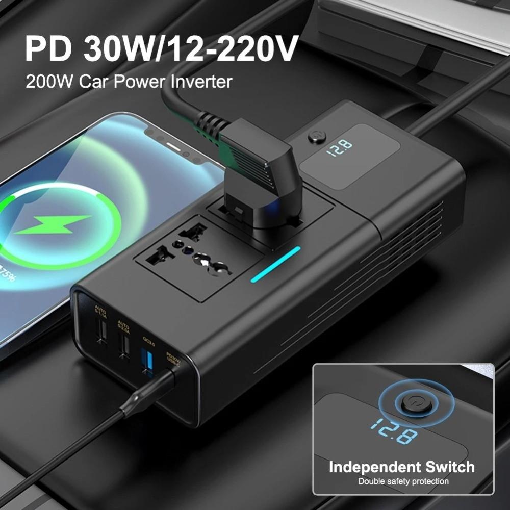 200W Car Inverter Fast Charging Automotive Charger Inverter Universal Power Adapter  for Vehicles