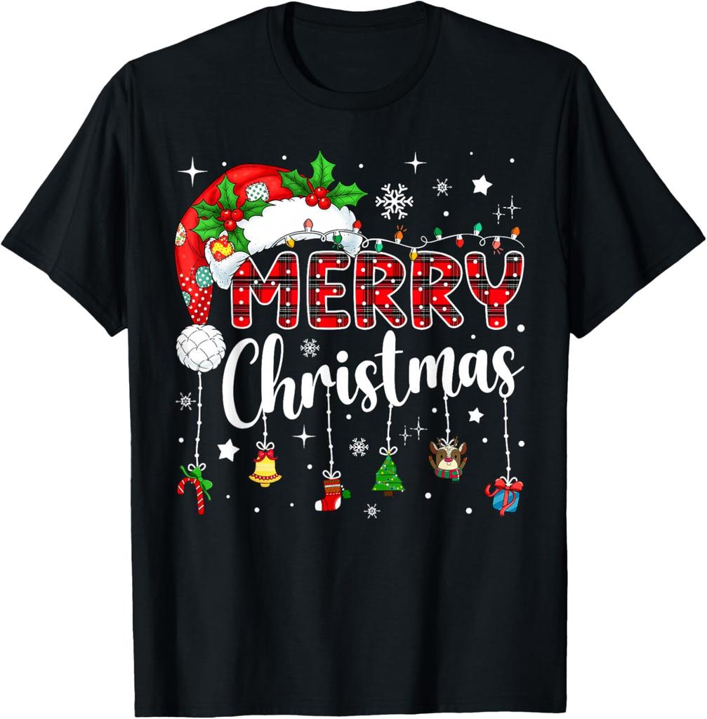 Merry Christmas Red Santa Hat Reindeer Xmas Matching Family Tshirt Crewneck For Unisex High Quality Cotton Tops Tee Shirt Shor