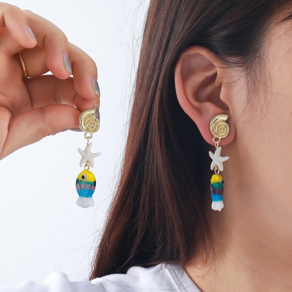 Conch Octopus Starfish Colored Glaze Starfish Earrings Personality Star Dangle Earrings Vacation