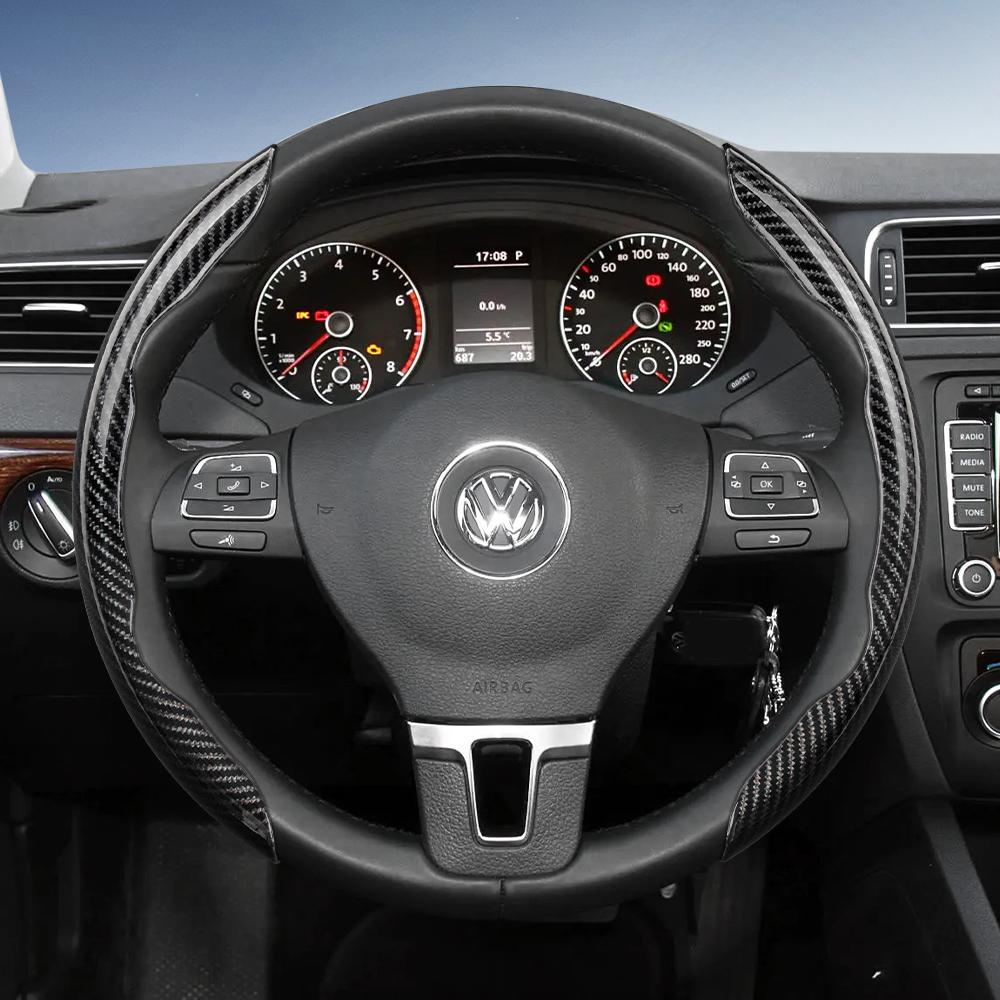 Suitable for Volkswagen Carbon Fiber Texture Steering Wheel Cover with Segmented Quick-Release Design, Durable, for Tiguan Golf T-Roc Polo Passat