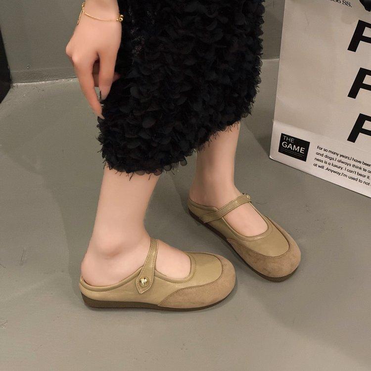 [Youshilai] Korean Version of Comfortable Outer Wear Bag Head Half Slippers Women's 2025 Spring New One-pedal Lazy Muller Shoes