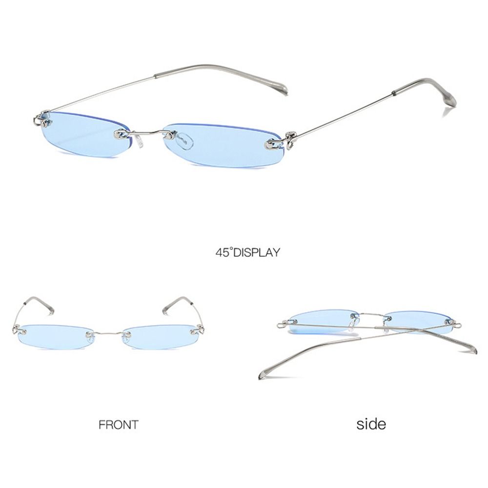 Clear Colored Lens Small Sun Glasses Rimless Eyeglasses Rectangle Sunglasses  for Women & Men