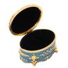 Oval Rhinestone Jewelry Box Ring Retro Engraved Earrings Necklace Storage Organizer Box Gold Edge Royalblue
