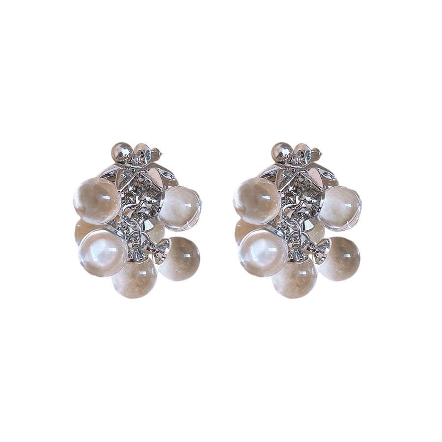 Silver Needle Crystal Grape Fringe Earrings Fashion Versatile Earrings Women's Simple Personality Commuter Earrings Niche Premium Sense