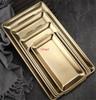 304 gold golden Stainless Steel Food Storage Trays BBQ Sushi Flat Dish Bread Pastry Baking Pan Kitchen Fruit Vegetable Plate