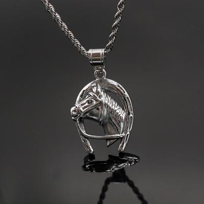 New European and American Hip Hop Animal Jewelry Stainless Steel Horsehead Pendant Necklace