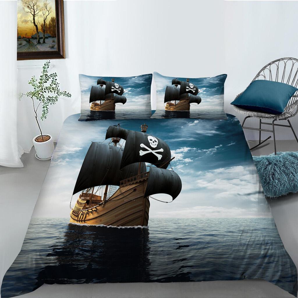 Ocean Beach Wave Ship Quilt/Doona/Duvet Cover Pillowcase Bedding Set