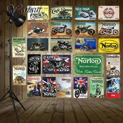 Retro Norton Motorcycle Decor Metal Poster Tin Signs For Pub Car Club Bar Garage Shop Home Decoration Wall Art Craft Gift YQZ