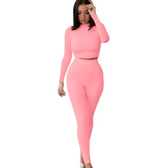 Casual Workout Two Piece Outfits for Women Long Sleeve Crop Top High Waisted Legging Pants Set Slim Fit Jogger Track Suits