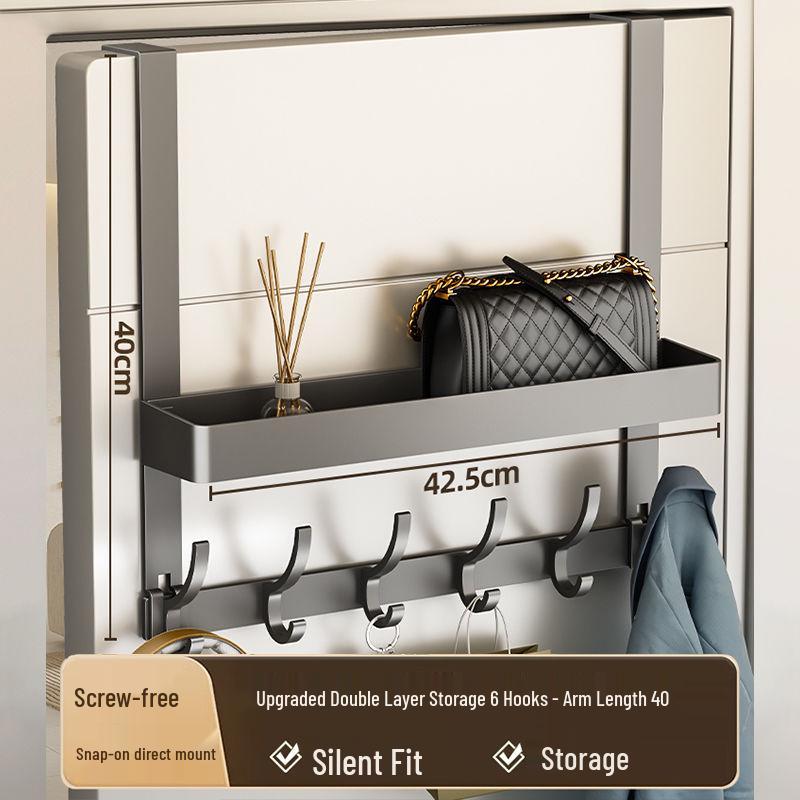 Wall-Mounted No-Punch Door Hook Rack: Bedroom & Bathroom Clothes Hanger and Storage Shelf