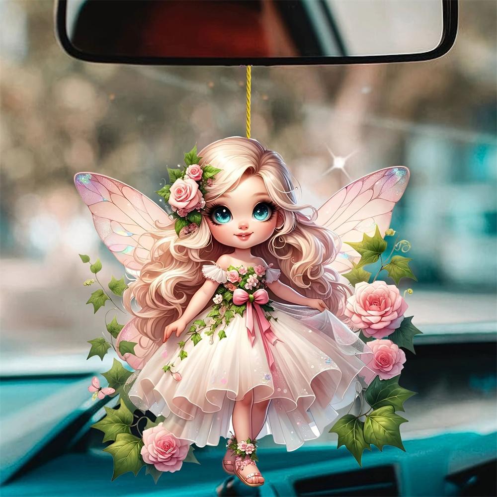 2025 Acrylic Flat Green Elf Pendant Pink Butterfly Fairy Car Decoration Ladies Bag Pendant Spring Home Decoration Gift