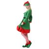 8 Pcs Women Christmas Elf Costume Set Green Xmas Dress Festive Outfit with Elf Ears Hat Shoes Belt Striped Socks