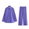 Summer Retro Striped Loose Shirt & Straight-Leg Pants Set for Women - European & American Style