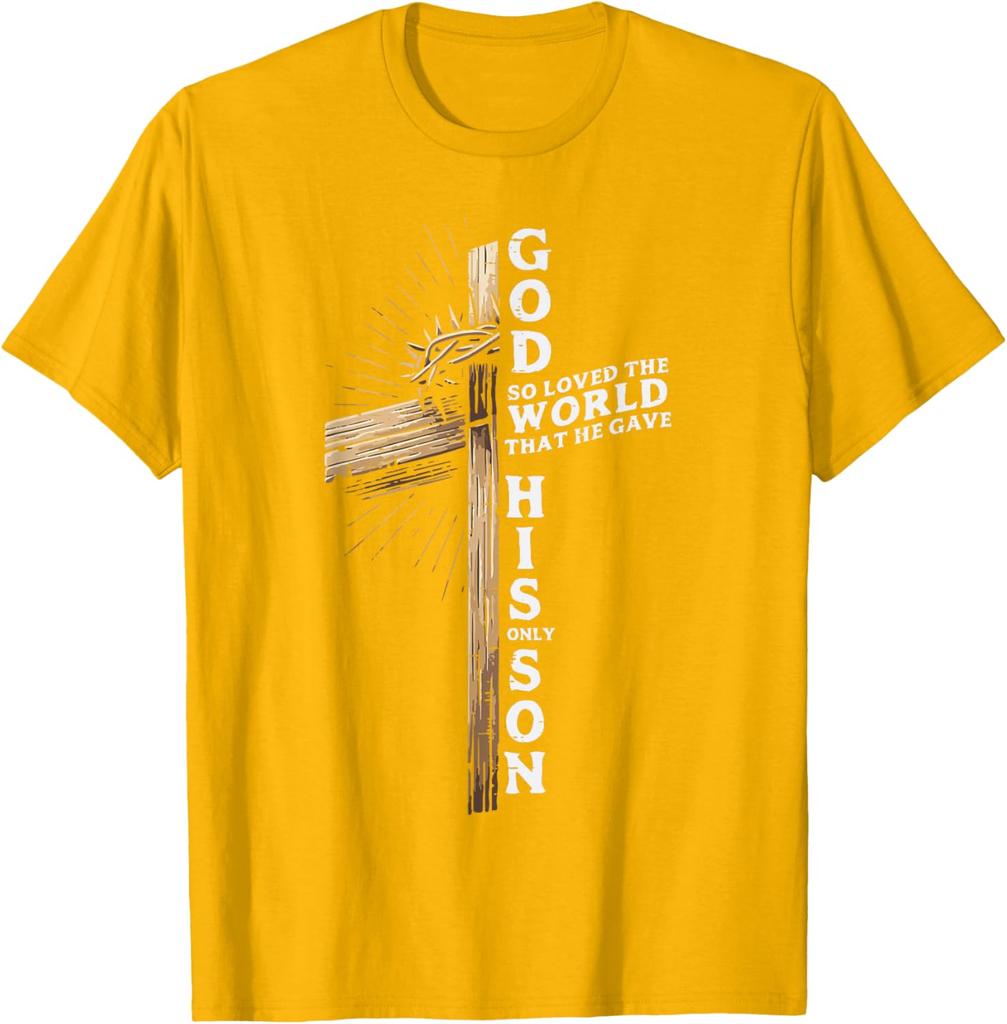 God So Loved The World Cross Christian John 3:16 Graphic Tee Soft Cotton Casual Short Sleeve T-Shirt