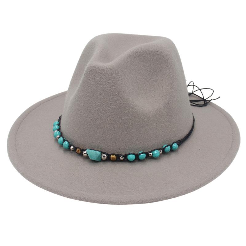 

Western Cowboy Top Hat Big Eaves Mountaineering Hat Spring Summer Emerald Felt Hat Ethnic Style Tibetan Hat L（58-60cm） світло-сірого кольору