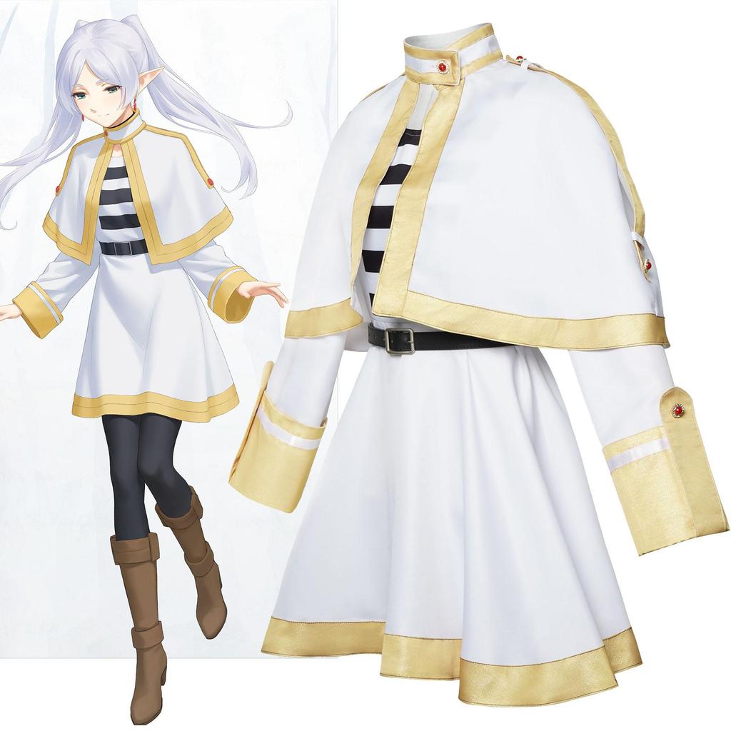 Anime Frieren alla cerimonia funebre Frieren Costume Cosplay Vestito di Carnevale Cappotto Gonna Cintura Orecchini Completi Per Donne Halloween