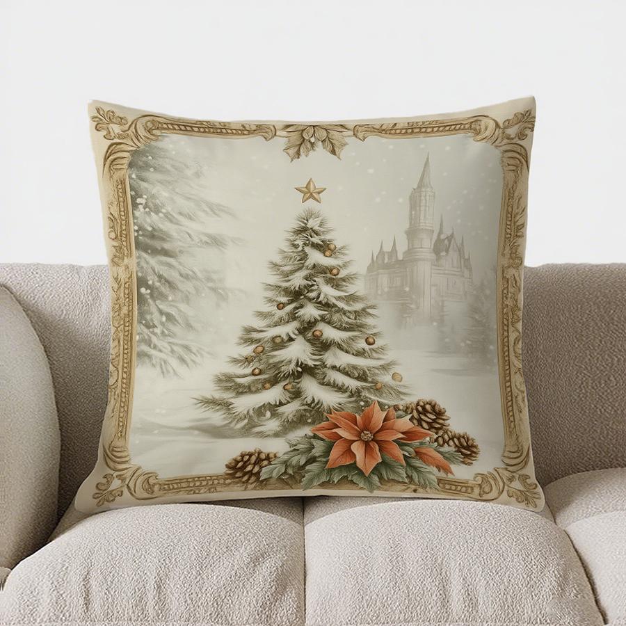 Home Decor Vintage Santa In Ornate Frame Christmas Pillow Pattern Cushion Cover Suitable For Sofa Bedroom Car Pillow Cover