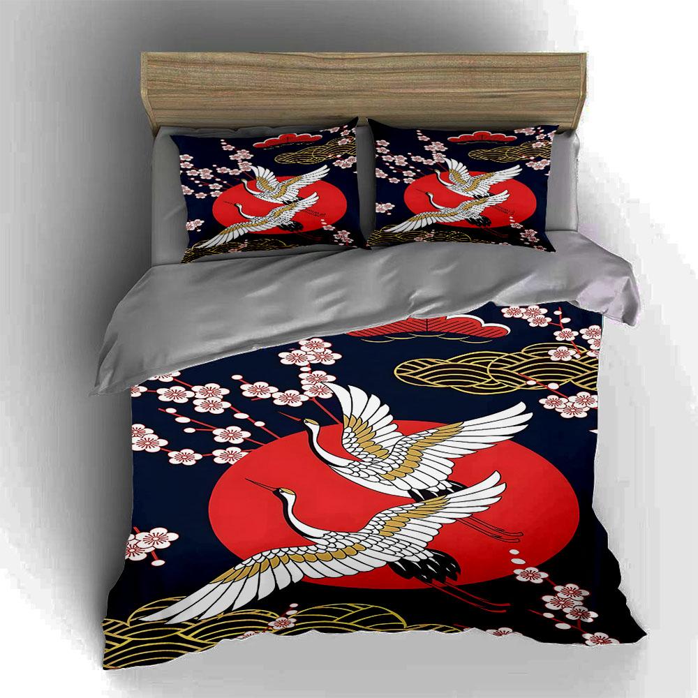 Cranes Cherry Blossoms. Bedding Duvet Cover Sets Duvet Covers Pillowcases Gifts (1 * Duvet Cover 2 * Pillowcases, Without Duvet Insert)