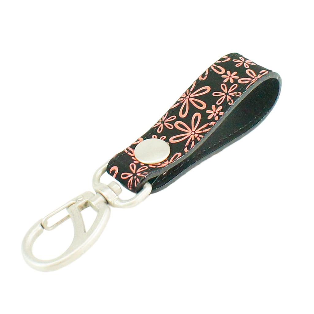 Inden-ya Inden Belt Strap Keychain B, Deerskin, Black with Pink Lacquer, Snowdrop Pattern, 4701-51-160