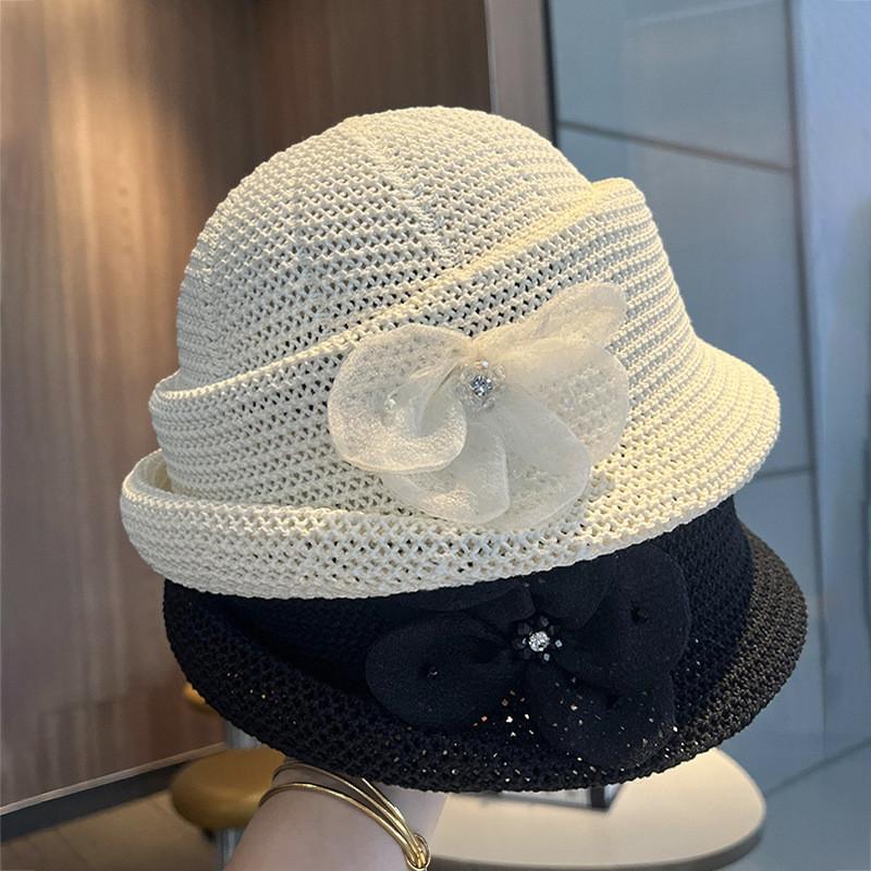 Summer Flower Pattern Knit Bucket Hat With Sun Protection For Outdoor Casual Wear