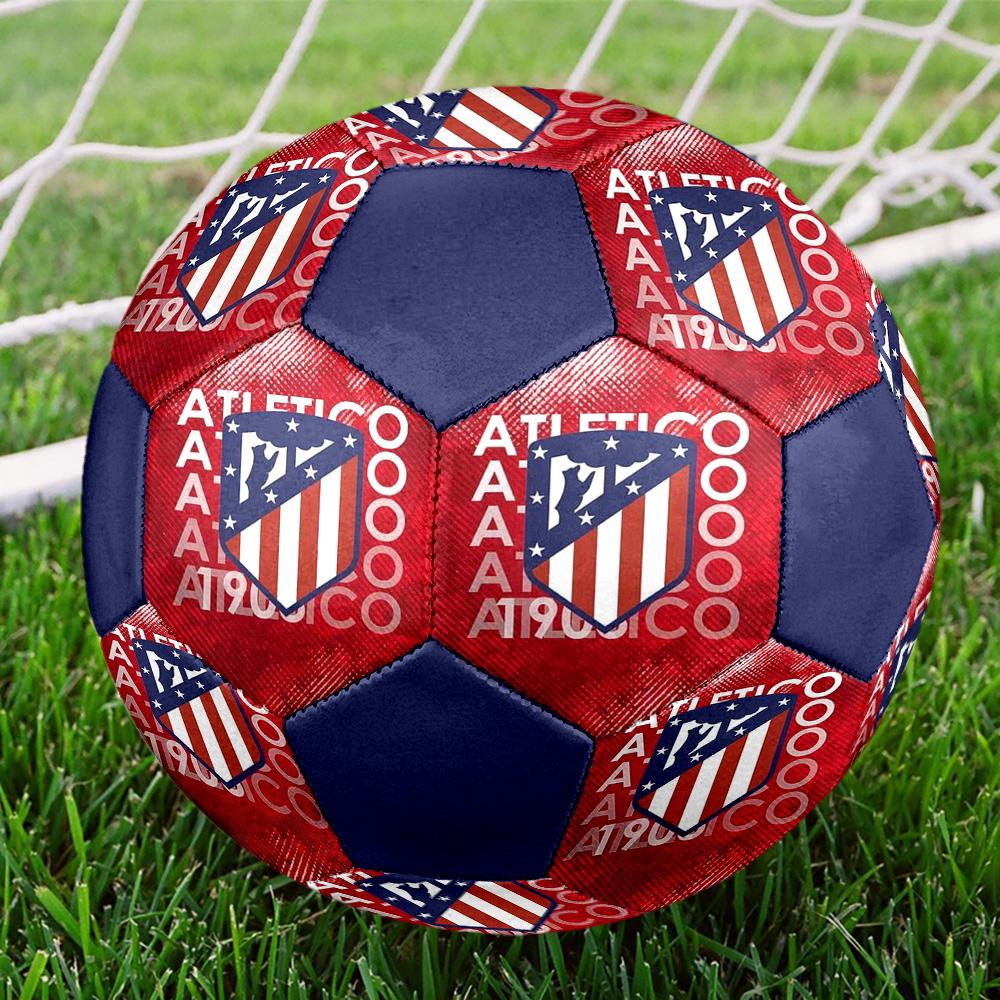 Pallone da Calcio Indoor Logo Atletico Madrid Colorato Per Tutte le Età Misura 5 Cucito a Macchina PVC Pronto per la Competizione Resistente Alta Rimbalzabilità