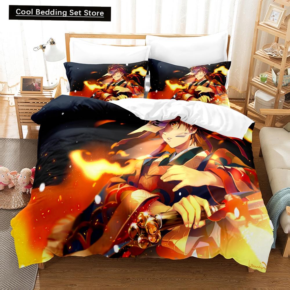 Fashion 3D Print Cartoons Demon Slayer Bedding Sets Duvet Cover Set With Pillowcase Twin Full Queen King Bedclothes Bed Linen