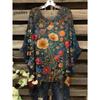 T-shirt Estiva Elegante Bohemien Bicolore da Donna con Stampa Floreale a Forma di Cuore e Farfalla, Scollo Tondo, Blusa Casual, Abbigliamento Bohemien da Donna