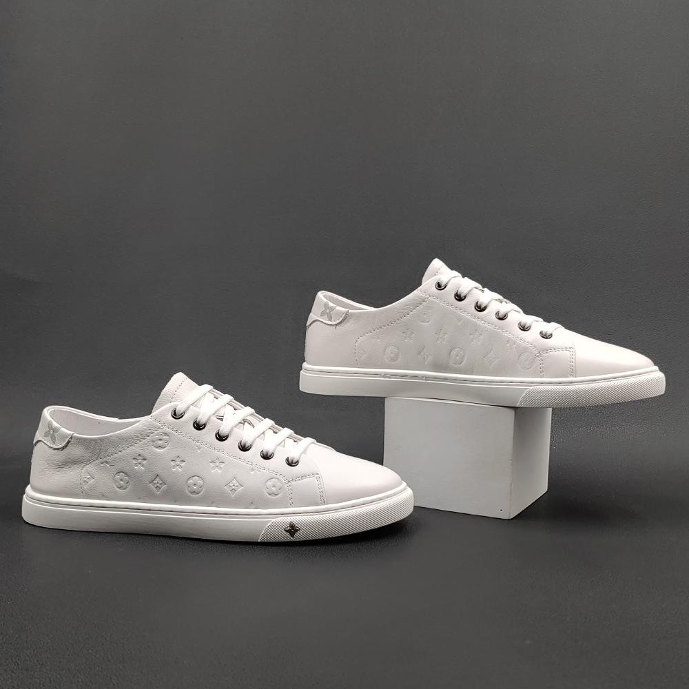 Men's White Shoes European Station Men's Shoes Light Luxury High-end Boys Versatile Shoes White Shoes Leather Board Shoes Men's Trendy Shoes