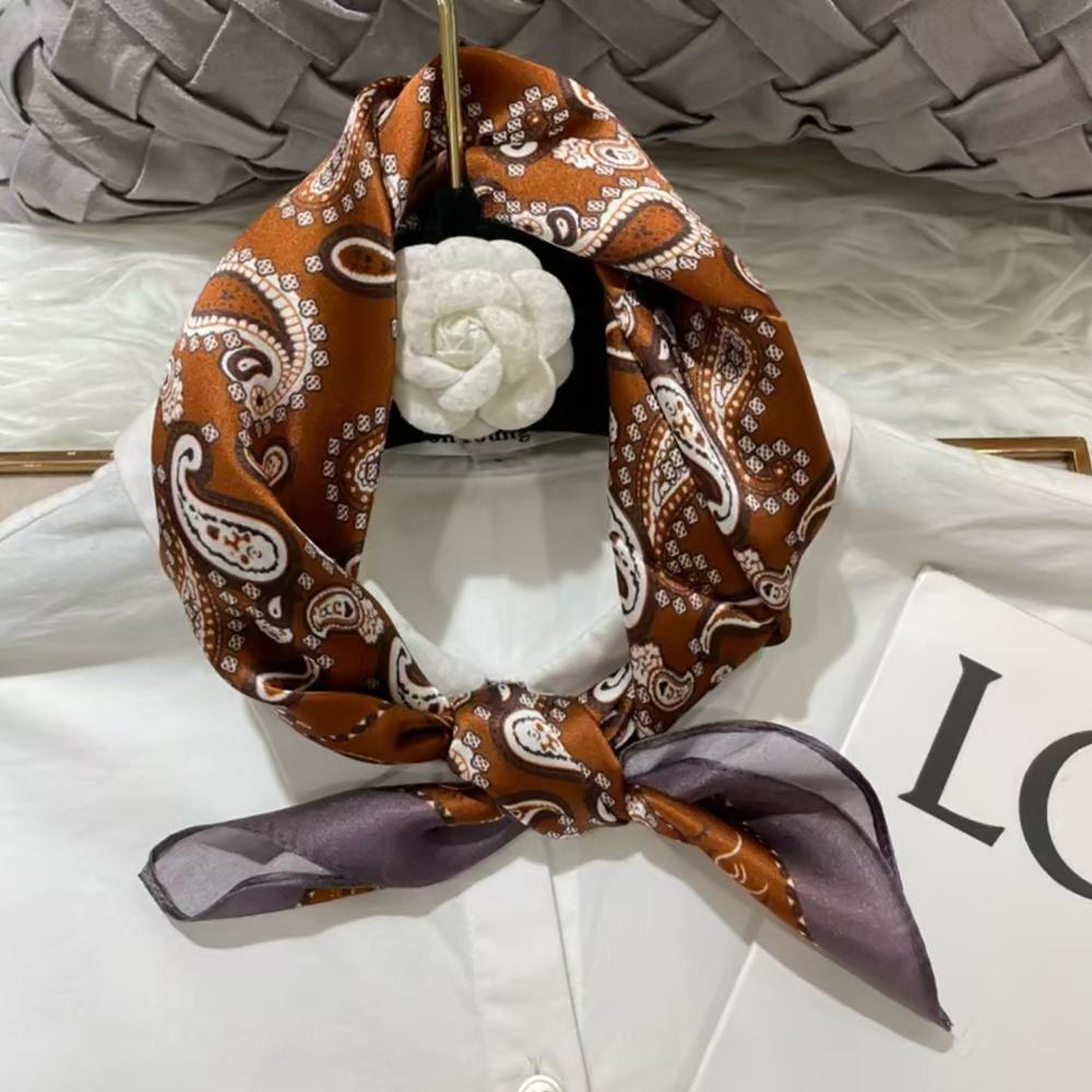 White Blue 100% Mulberry Silk Small Square Scarf Women Spring Fall Summer Hair Scarf Elegant Paisley Neck Scarves Neckerchief