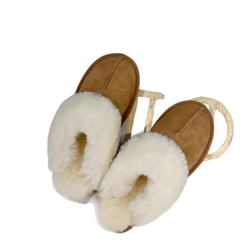 Wool slippers women's outer wear 2025 new winter fur integrated thick-bottomed bag head fluffy slippers plush snow boots