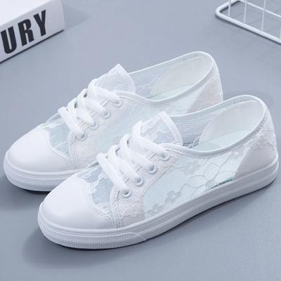 Scarpe da ginnastica da donna in rete bianca, alla moda, traspiranti, con suola morbida, scarpe vulcanizzate, casual, con lacci, scarpe da passeggio