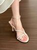 Human pink, meat pink high-heeled sandals women's summer mesh fairy shoes