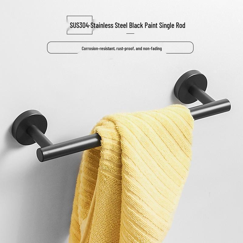 Stainless Steel Bathroom Set: Black Brushed Towel Rack, Coat Hooks, Toilet Paper and Tissue Holder, Towel Ring - Euro-American Style.