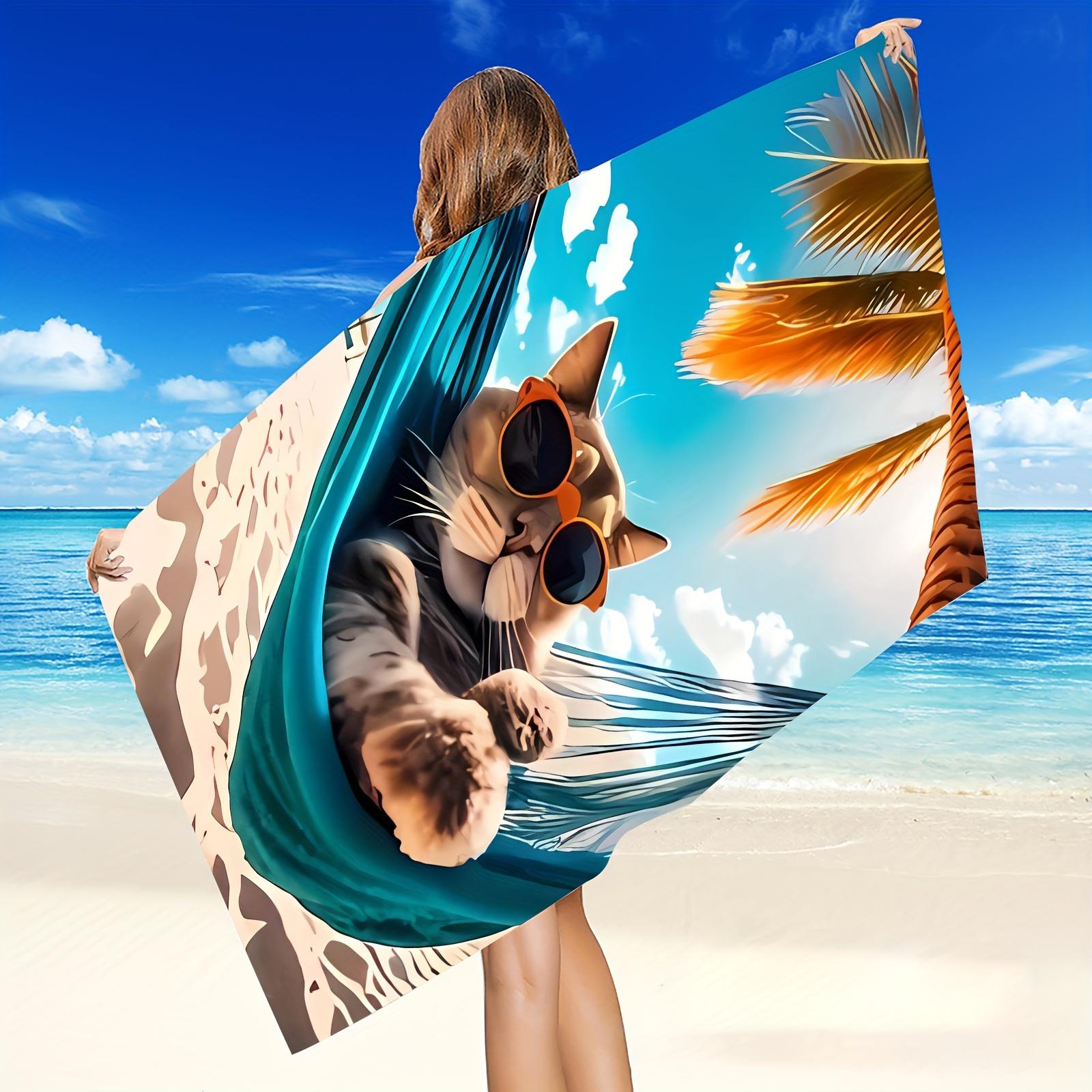 

Playful Cat in Glasses Microfiber Beach Towel, Super Absorbent Lightweight Quick-Dry for Camping Beach W30*H60(CM)