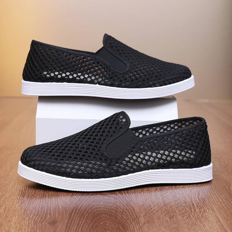 Men's Old Beijing Cloth Shoes Round Head Non-slip Work Single Net Shoes Spring and Summer Casual One-pedal Lazy Shoes