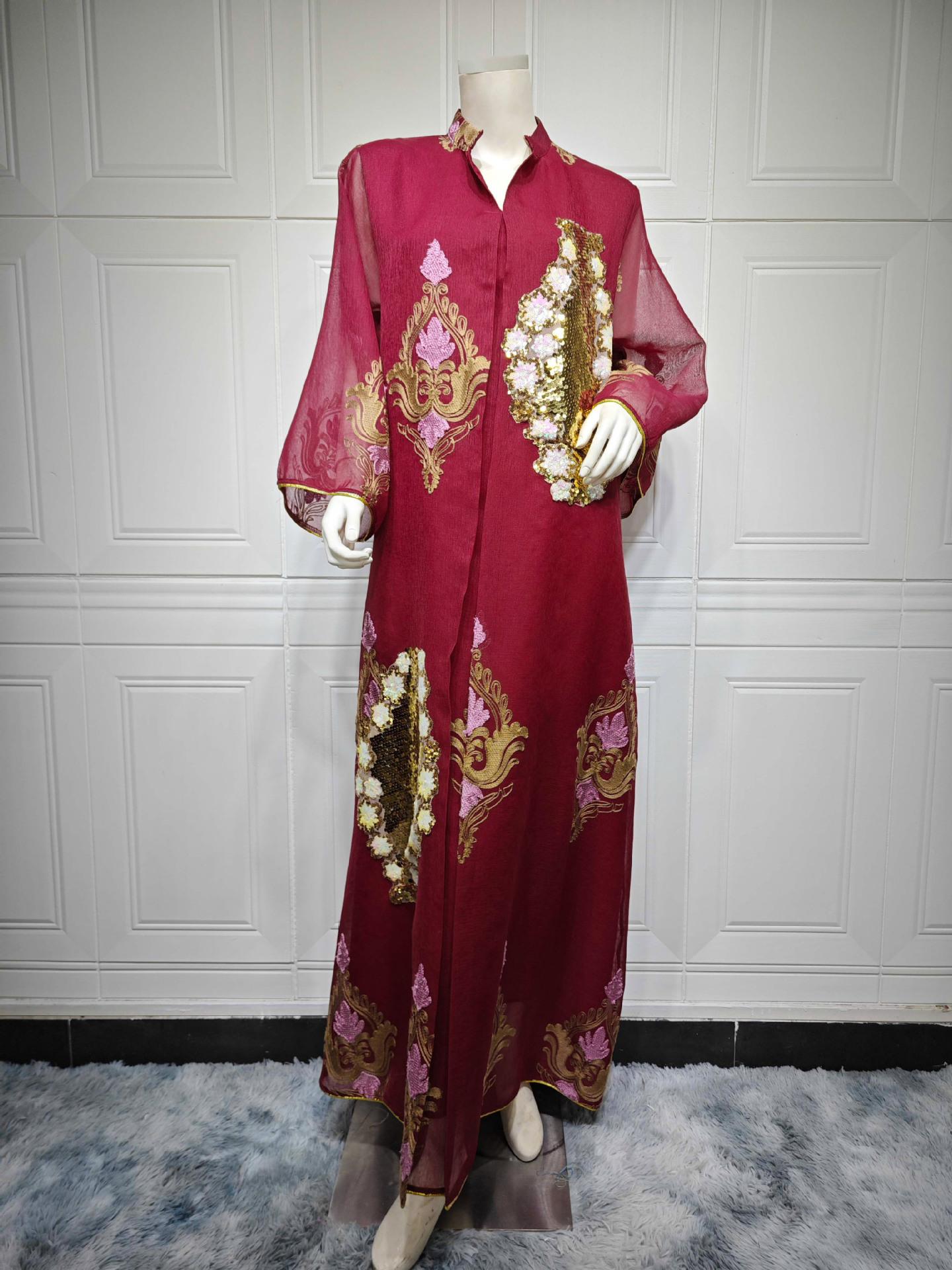 

Ближневосточное женское мусульманское вечернее платье с вышивкой блестками мусульманское платье Абая XXL красный