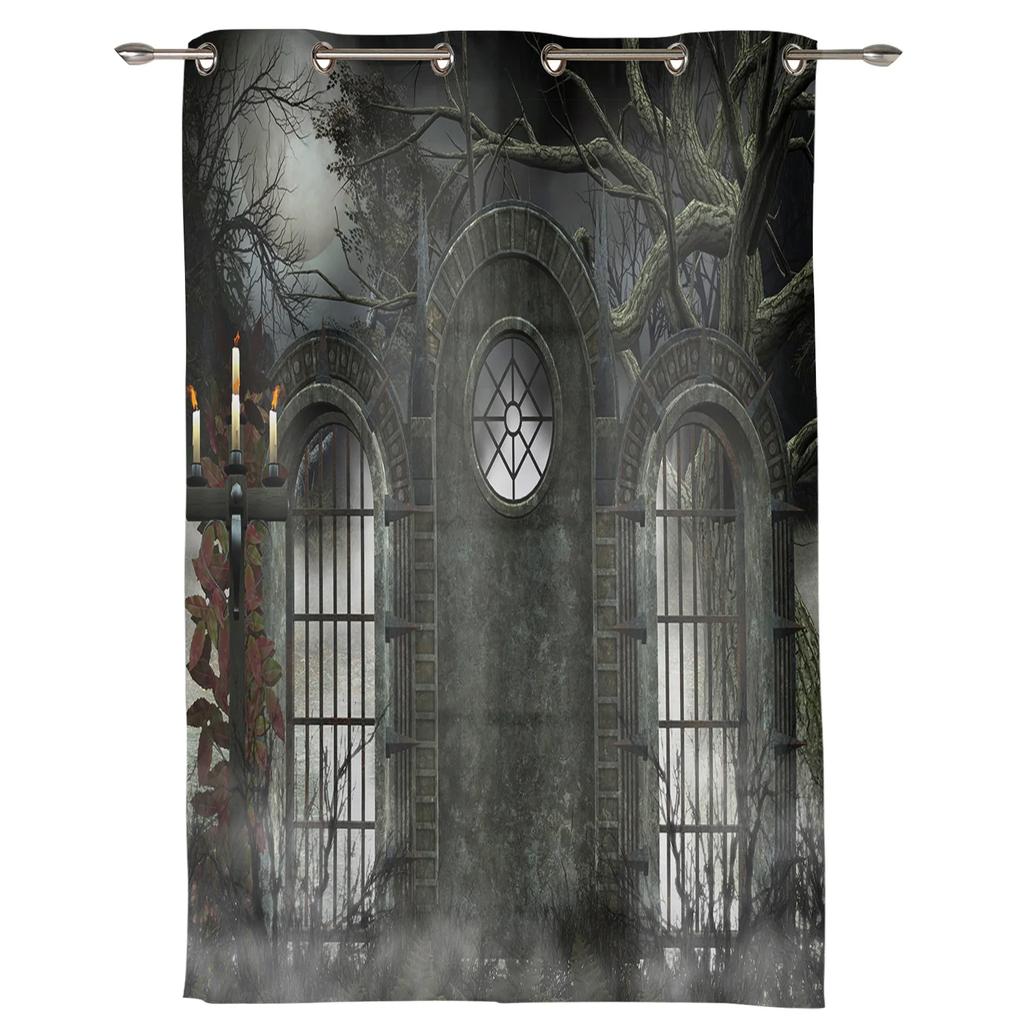 Gate Mystery Dark Halloween Horror Forest Curtains Bedroom Living Room Drapes Kitchen Children Window Curtain Home Decor Polyester Perfect For