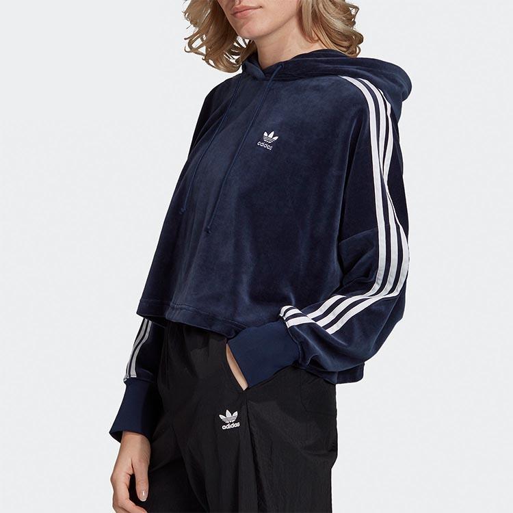 Adidas Originals Cropped Hoodie Striped College Sweatshirt Women hoodies Navy GD2289