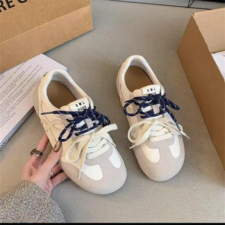 Niche Retro German Training Shoes Women's 2025 Spring New Lightweight Soft-soled Mango Head Casual Sports Leather Panel Shoes