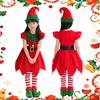 Yi-gog Weihnachtsmann Cosplay Kinder 5-teiliges Set, Enthält Elfen-Weihnachtskleid, Mütze, Gürtel und Weihnachtssocken, Perfekt für Fotoshootings, Veranstaltungen und Partys