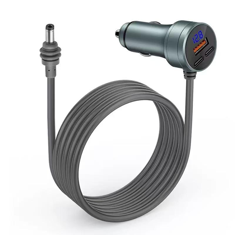 Waterproof Mini DC 5521 Car Charger, Aluminum Alloy, Type-C, Digital Display, Multi-functional.