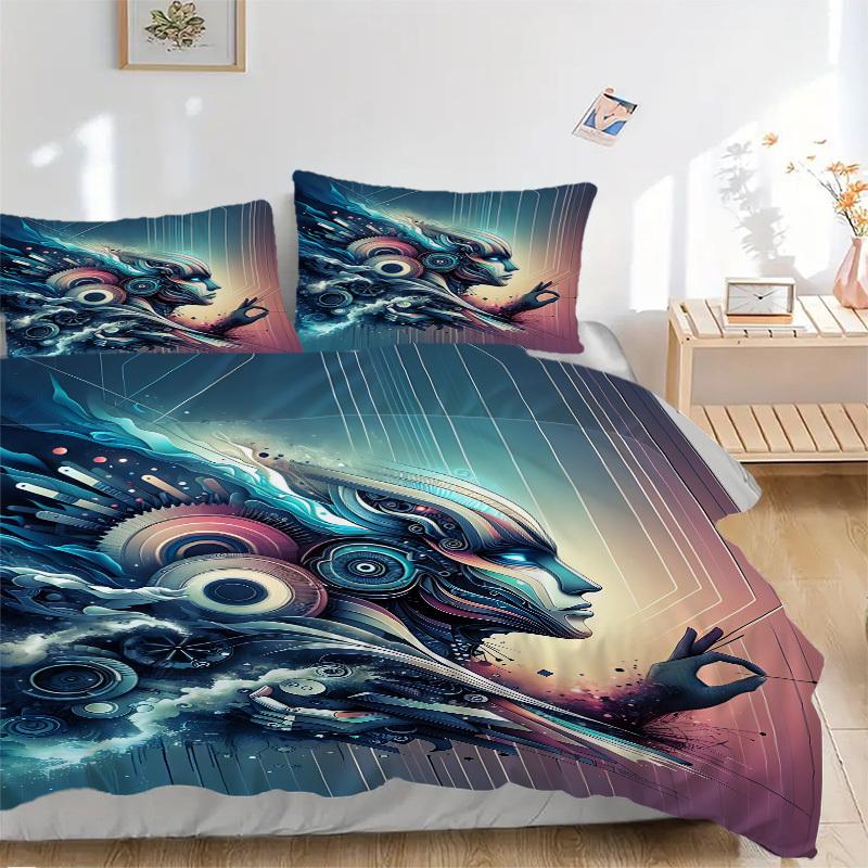 3pcs Cyber Mechanical Pattern Bedding Set, Includes 1 Comforter + 2 Pillowcases, Without Pillow Inserts, Soft Comfortable, Lightweight Breat