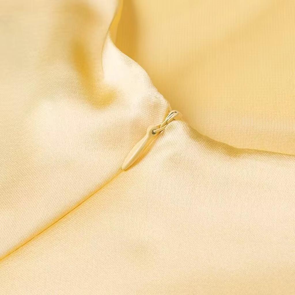 Women Summer Yellow Stain V Neck Sling Dress Elegant Sleeveless Loose Maxi Robes 2025 New Ladies Party Holiday Dresses