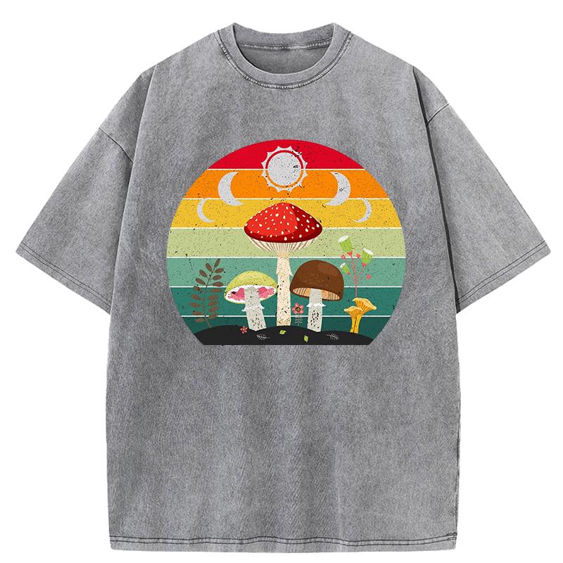 Cottagecore Aesthetic Mushroom Moon Design Washed T-Shirt Women Cotton Vintage Clothes Casual Sportswear Summer T Shirt