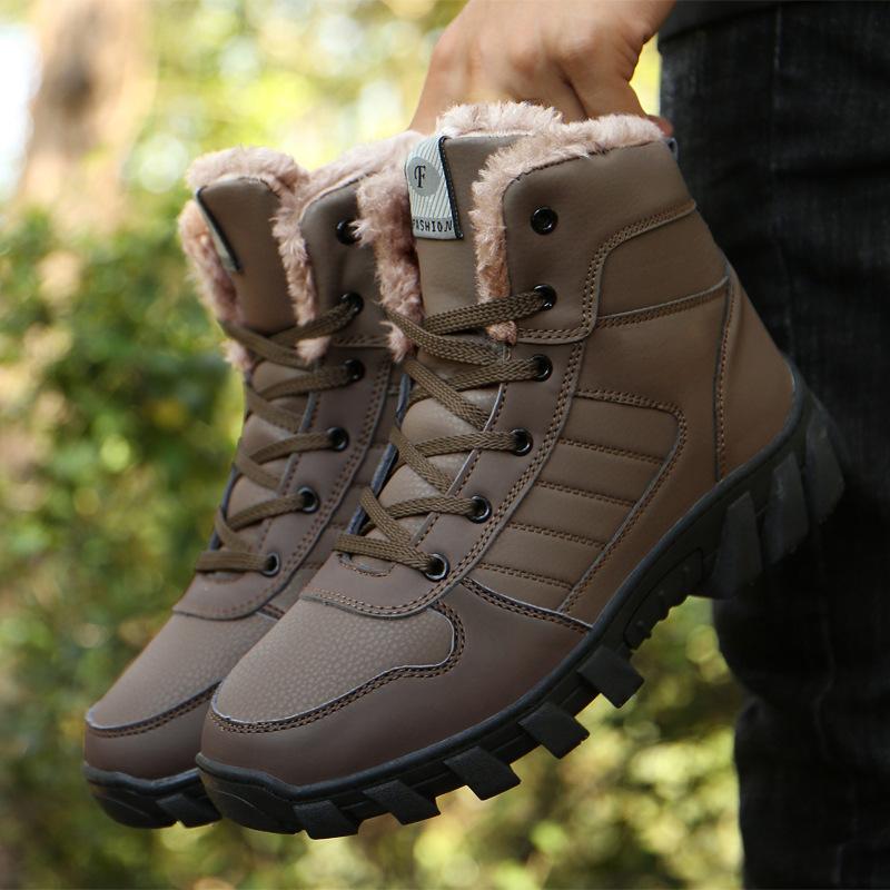910 lace-up non-slip couple snow boots winter velvet warm hiking shoes outdoor high-top cotton shoes