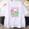 T-Shirt mit Frosch-Erdbeer-Trank und Pilz-Cartoon, frisches grünes Top, lockere Oberteile, 100 % Baumwolle, Sommer, Harajuku, lässig, täglich, kurze Ärmel