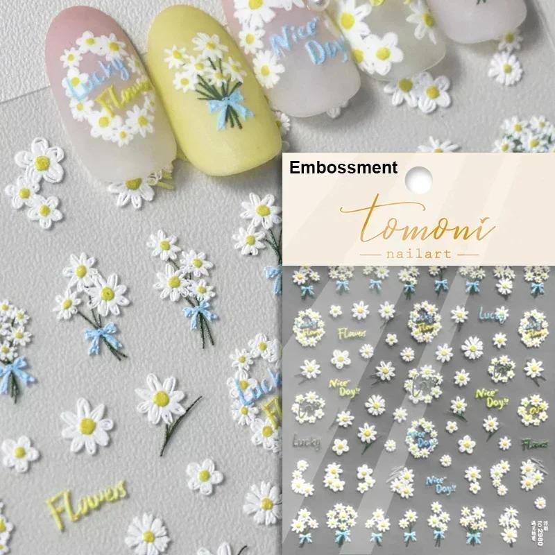 1pcs 5D Bronzing Shininy Flower Nail Art Stickers Pink Sakura Self-Adhesive Nail Decorations Decals Accessories
