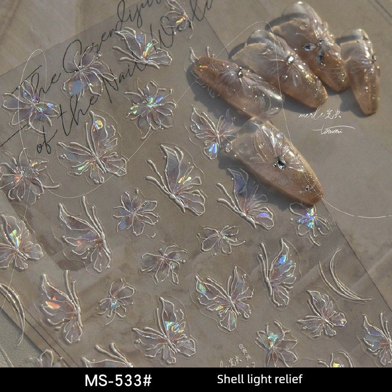 

Shell Nail Sticker White Flower Relief Bright Crystal MS-533 shell light relief